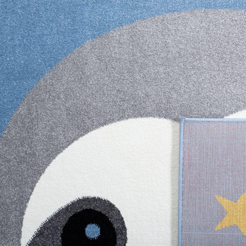 Happy Sloth Astronaut Kids Square Rug in Blue/Grey - Easy Care Synthetic