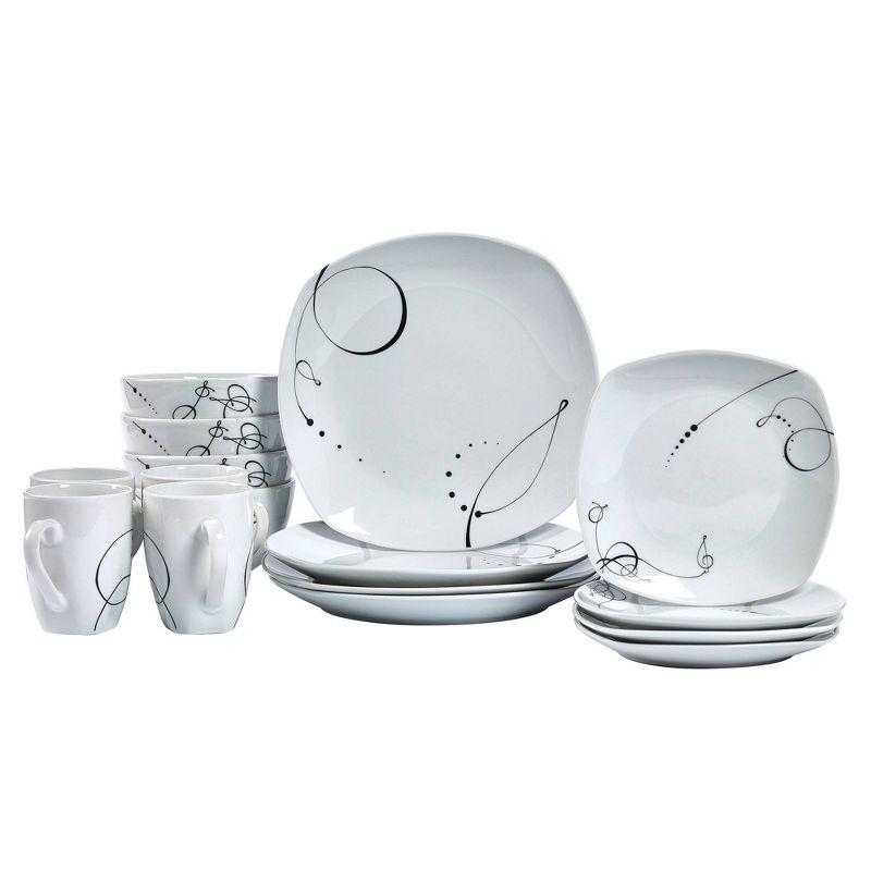 Pescara White Porcelain Square Dinnerware Set, Service for 4