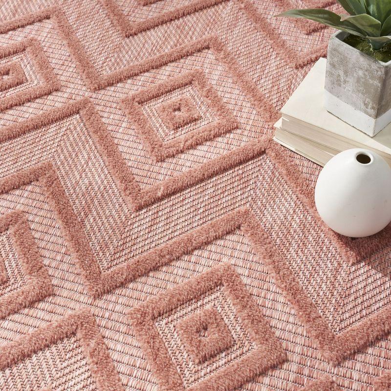 Nourison Versatile Diamond Geometric Flatweave Indoor Outdoor Area Rug Coral/Orange 5' x 7'