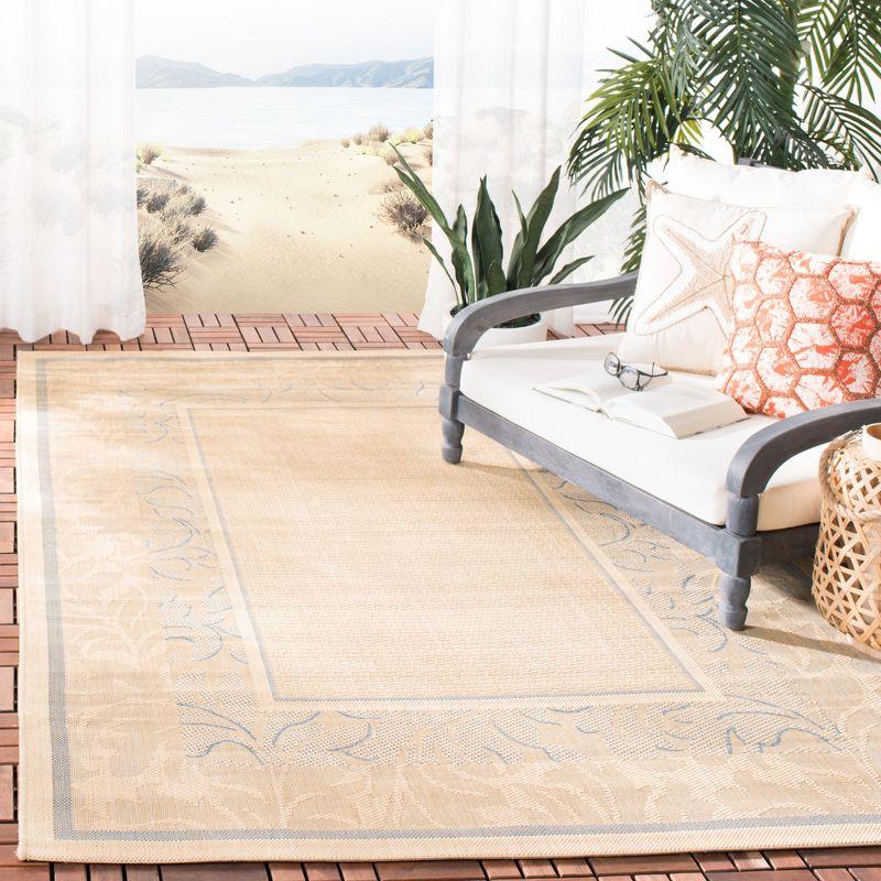 Natural and Blue Baroque Print Indoor/Outdoor Area Rug