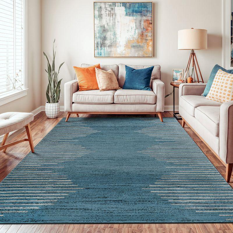 Blue 5' x 7' Geometric Stripe Synthetic Area Rug