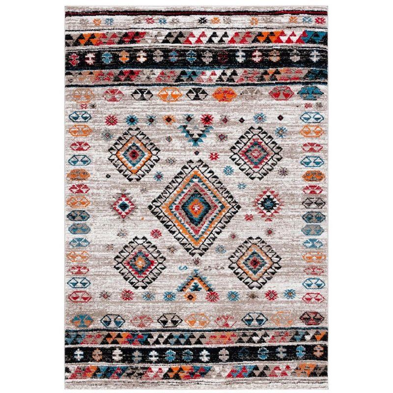 Ivory and Multicolor Hand-Knotted Synthetic Area Rug