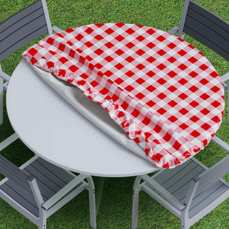 Round Tablecloth -Fitted with Elastic, Vinyl with Flannel Back, 36” Red Checked Design,- By Sorfey