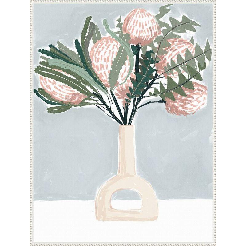 Pastel Pink Floral Arrangement Beaded Framed Canvas Wall Art