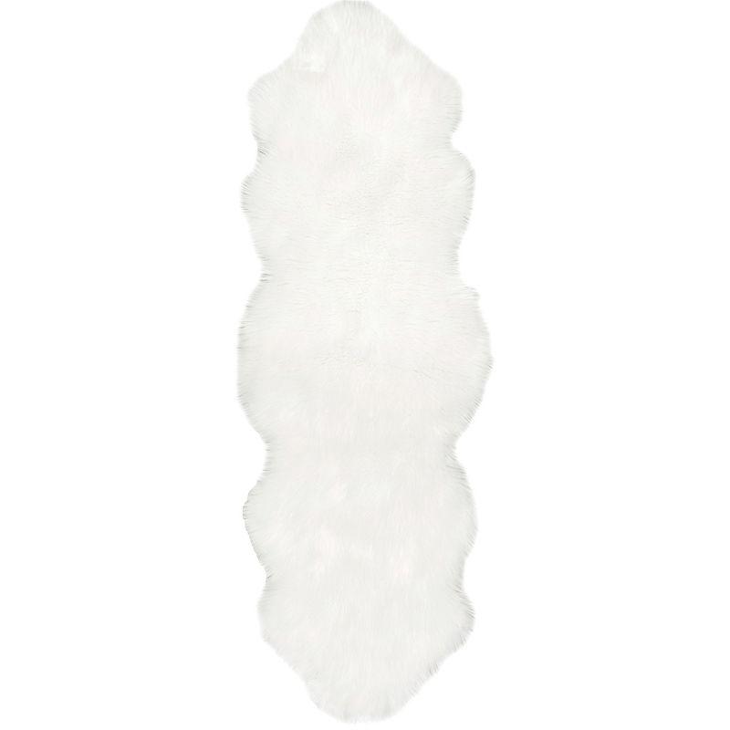 Ivory Faux Sheepskin Shag Rug 25"x7" Easy-Care & Stain-Resistant