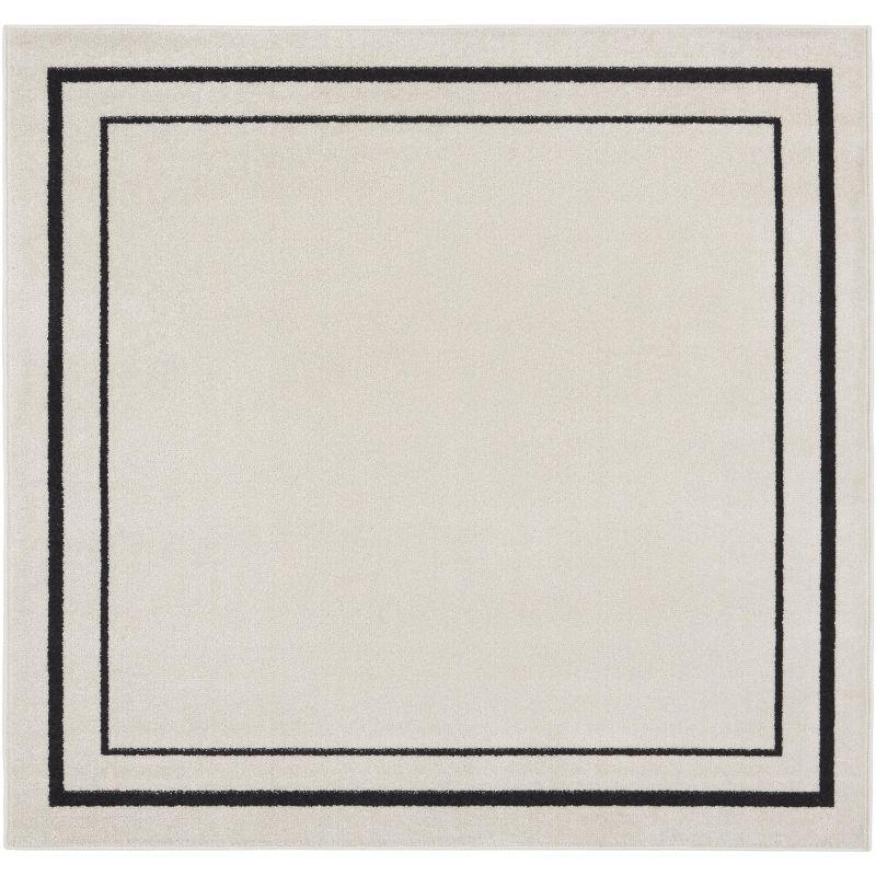 Contemporary Ivory/Black Square Outdoor Rug, Easy-Care Synthetic