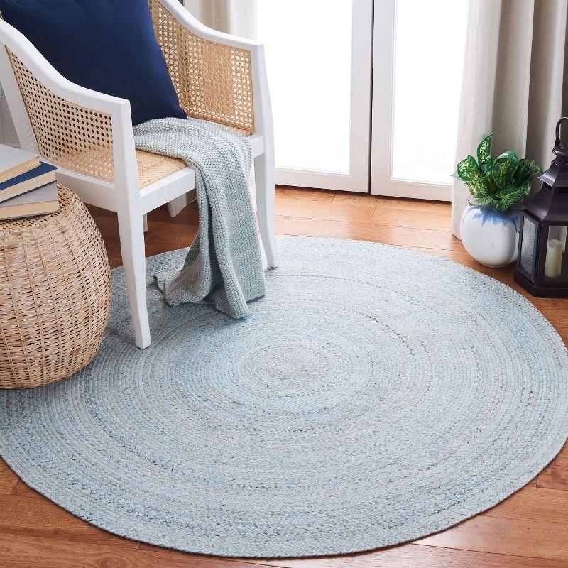 Handmade Blue Round Braided Reversible Area Rug