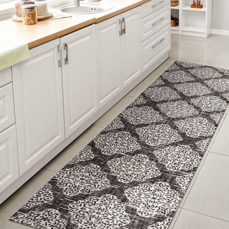 2'x8' Tuscany Ornate Medallions Indoor/Outdoor Runner Rug, Black/Ivory - JONATHAN Y