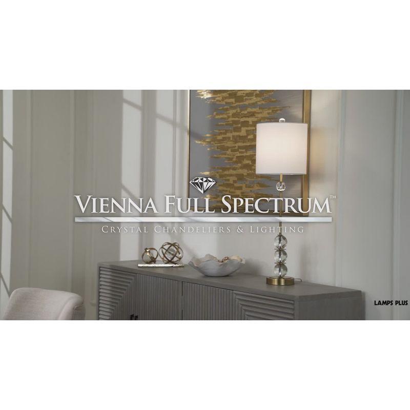 Vienna Full Spectrum Halston Art Deco Buffet Table Lamp 32 1/2" Tall Crystal Ball Brass Metal Off White Fabric Drum Shade for Bedroom Living Room Kids