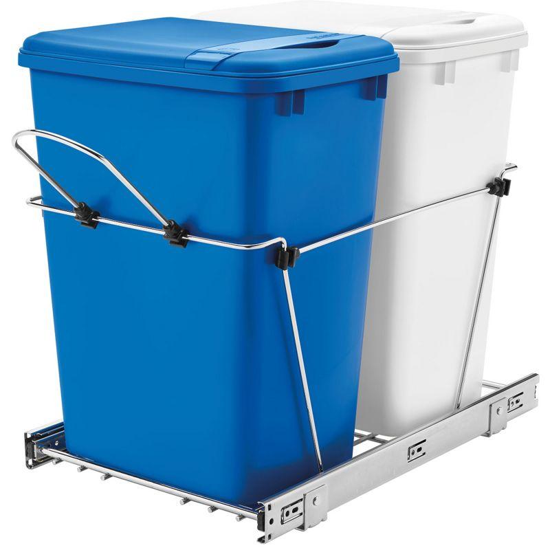 Rev-A-Shelf Double 35-Quart Blue and White Pullout Waste Bins