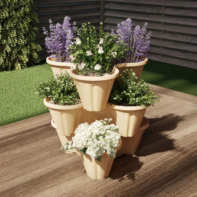 Sand Stone 3-Tier Stacking Planter Tower for Indoor/Outdoor Use
