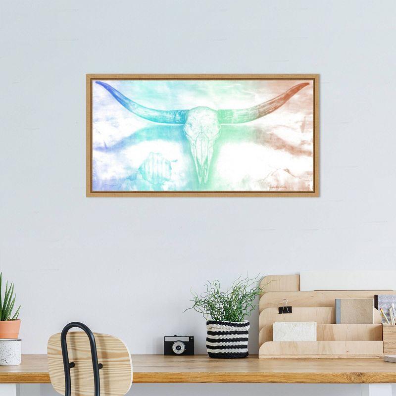 Longhorn Skull Abstract Canvas Print with Maple Frame