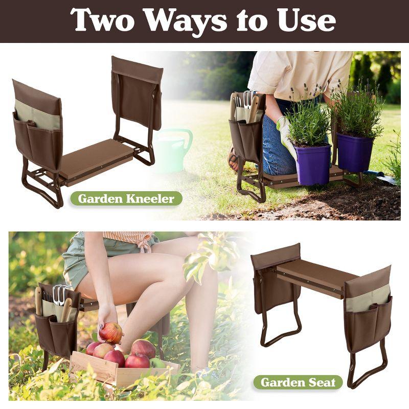 Gardening Kneeling Bench- Foldable Foam Pad Stool for Kneelers- 2 Tool Pouches & Handles