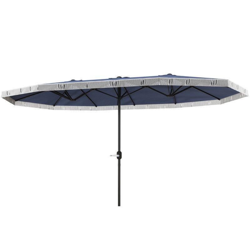 Outsunny 15ft Extra Large Patio Umbrella, UPF30+ Double-sided Rectangle Umbrella with Easy Crank Handle, 2 Vents for Garden Pool Lawn, Dark Blue