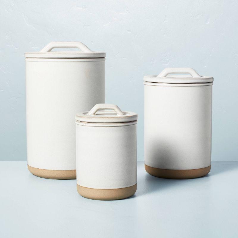 3-Piece White and Beige Ceramic Canister Set