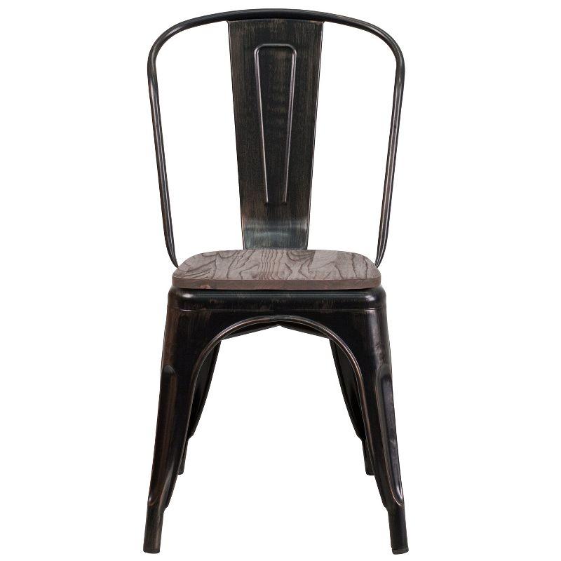 Flash Furniture Metal Stackable Chair with Wood Seat