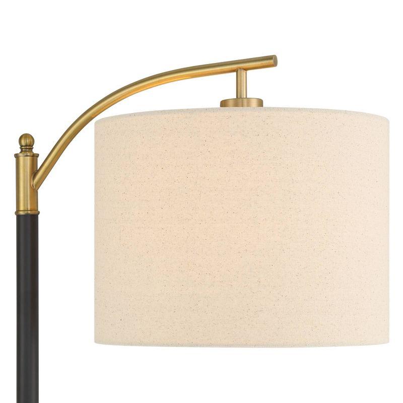 360 Lighting Rayna Mid Century Modern Downbridge Floor Lamp 61 1/2" Tall Black Gold Metal Off White Linen Drum Shade for Living Room Reading Bedroom