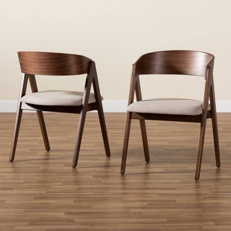 2pc Danton Fabric Upholstered Wood Dining Chair Set Beige/Walnut Brown - Baxton Studio