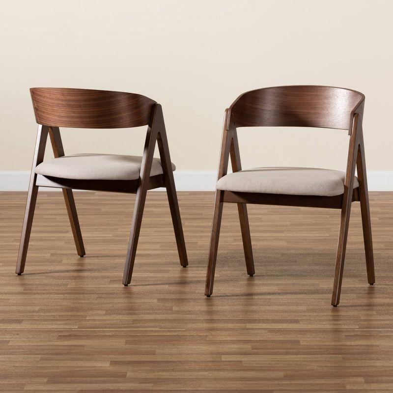 Beige Velvet & Walnut Wood Cane-Backed Low Arm Chair