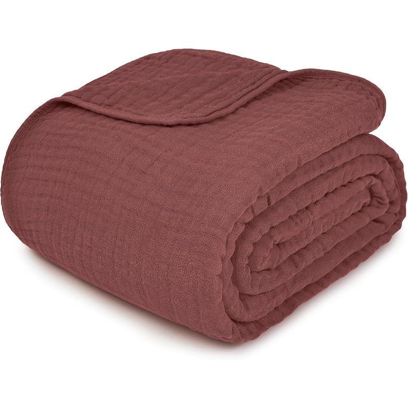Muslin Blanket for Adults, Extra Large Twin 90” x 66” By Comfy Cubs - Wine
