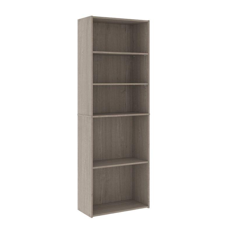 71.18"5 Shelves Beginnings Vertical Bookcase Silver Sycamore- Sauder: Modern Storage, MDF Frame: Paper Laminate Surface