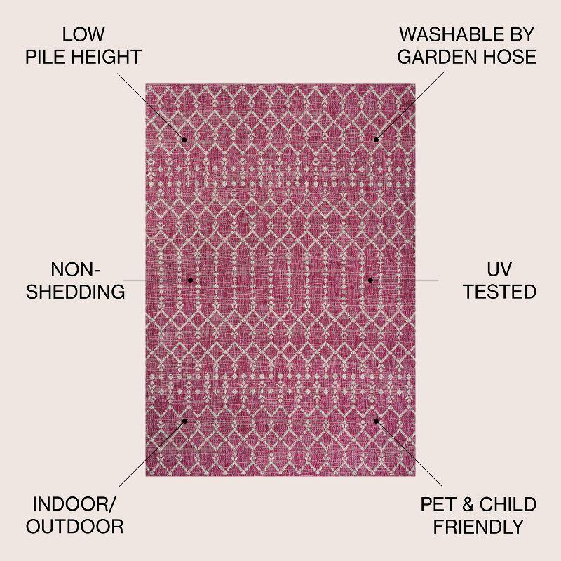 4' x 6' Ourika Moroccan Geometric Textured Weave Indoor/Outdoor Area Rug, Fuchsia/Light Gray - JONATHAN Y