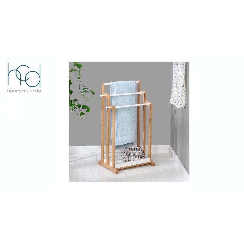 Compact 3-Tier White & Bamboo Bathroom Towel Rack