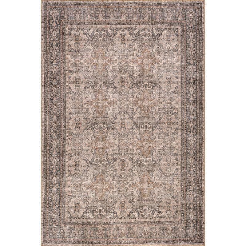 Hillstone Dark Beige Rectangular Synthetic Medallion Area Rug