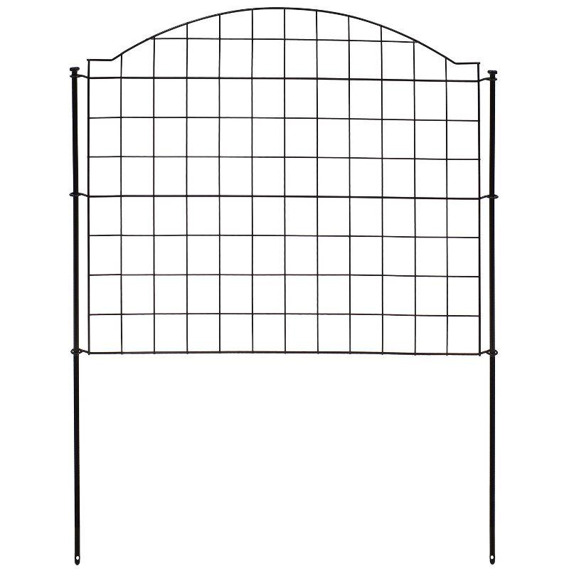 Sunnydaze Outdoor Lawn and Garden Steel Arched Grid Style Decorative Border Fence Panel Set - 12.5' - Black - 5pk