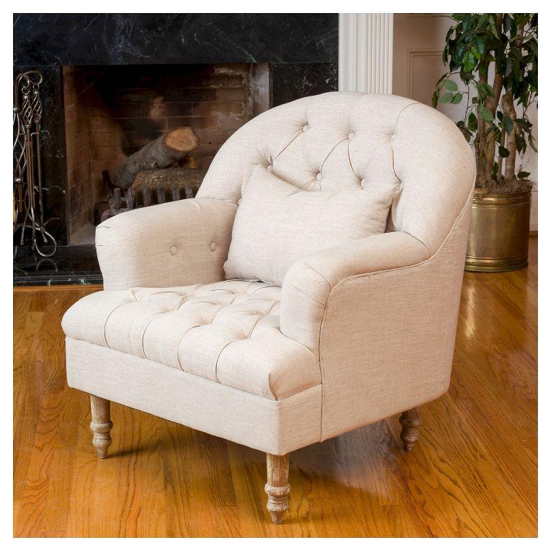 Anastasia Beige Tufted Club Chair with Weathered Oak Legs