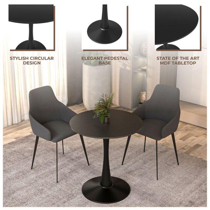 LeisureMod Round Dining Table 27" MDF Wood Tabletop in Black Steel Bistro Series