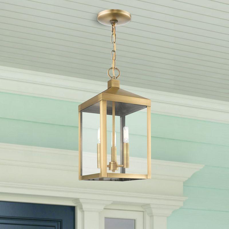 3 Light Outdoor Pendant Lantern with Clear Glass Shade