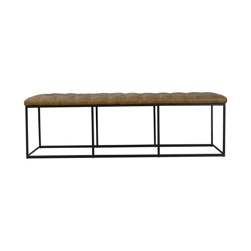 58" Draper Large Bench with Button Tufting Faux Leather Light Brown - HomePop: Upholstered Ottoman, Entryway Seating