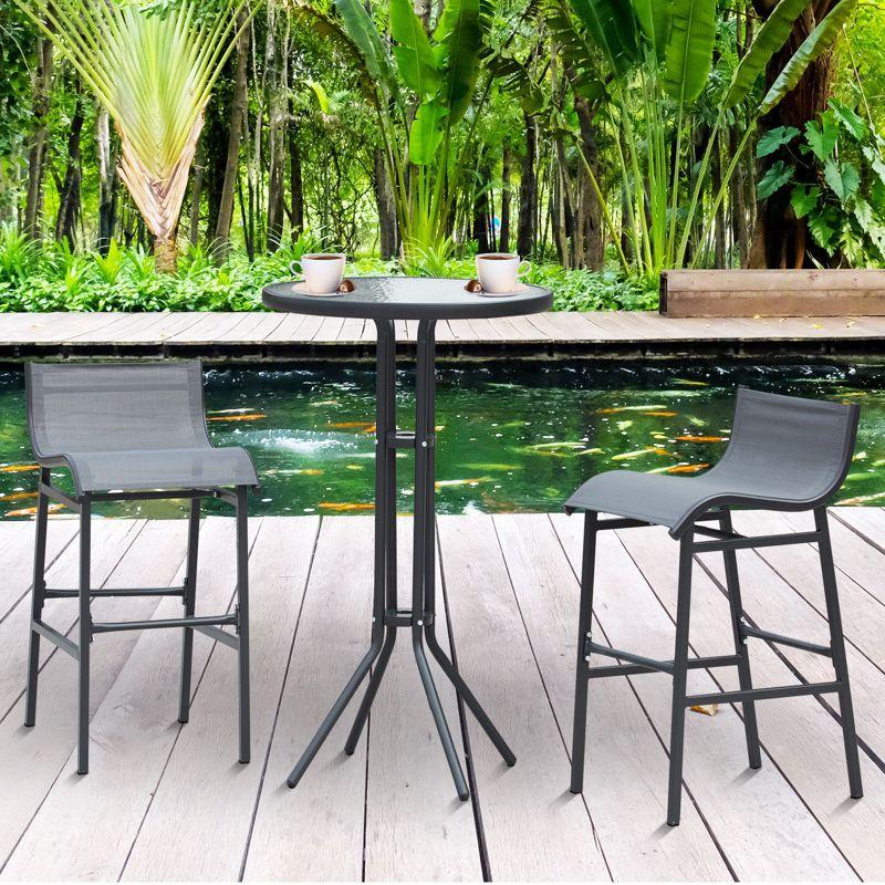 Outsunny 3 Piece Bar Height Outdoor Bistro Set for 2, Round Patio Pub Table 2 Bar Chairs with Comfortable Design & Durable Build, Charcoal Gray