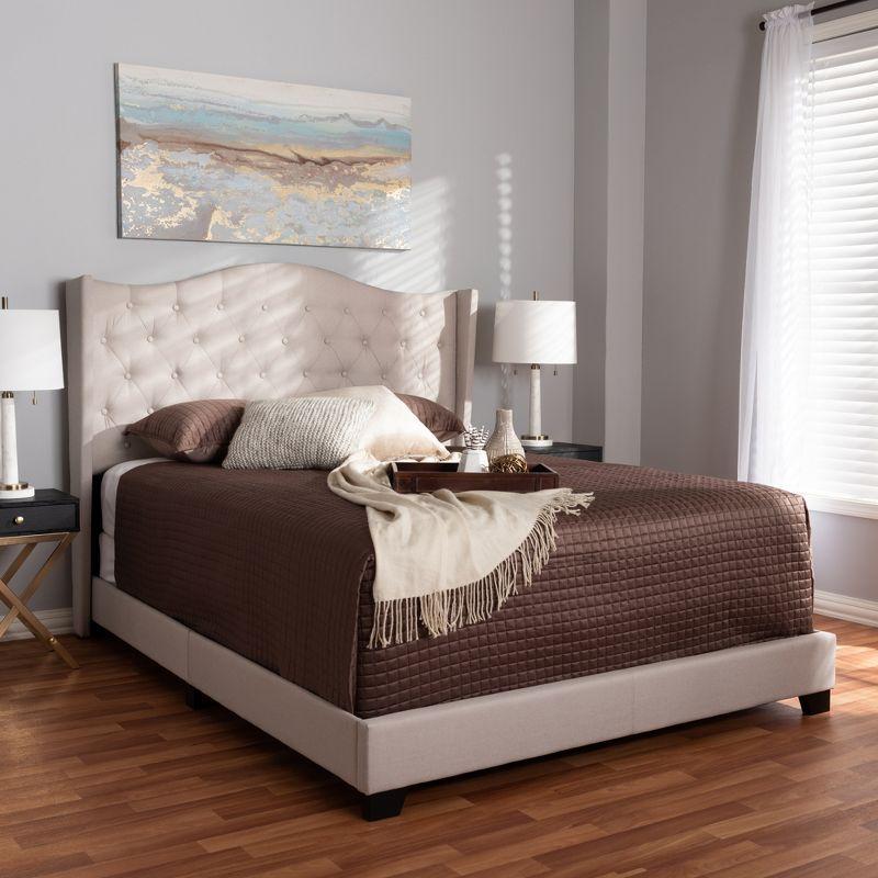 Baxton Studio Queen Alesha Bed Beige: Modern Contemporary Design, Engineered Wood Frame, Curved Winged Headboard