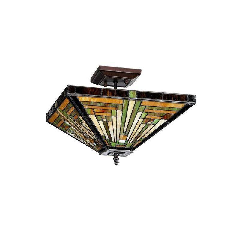 Chloe Lighting Innes Tiffany-Style 2 Light Mission Semi-Flush Ceiling Fixture 14" Shade