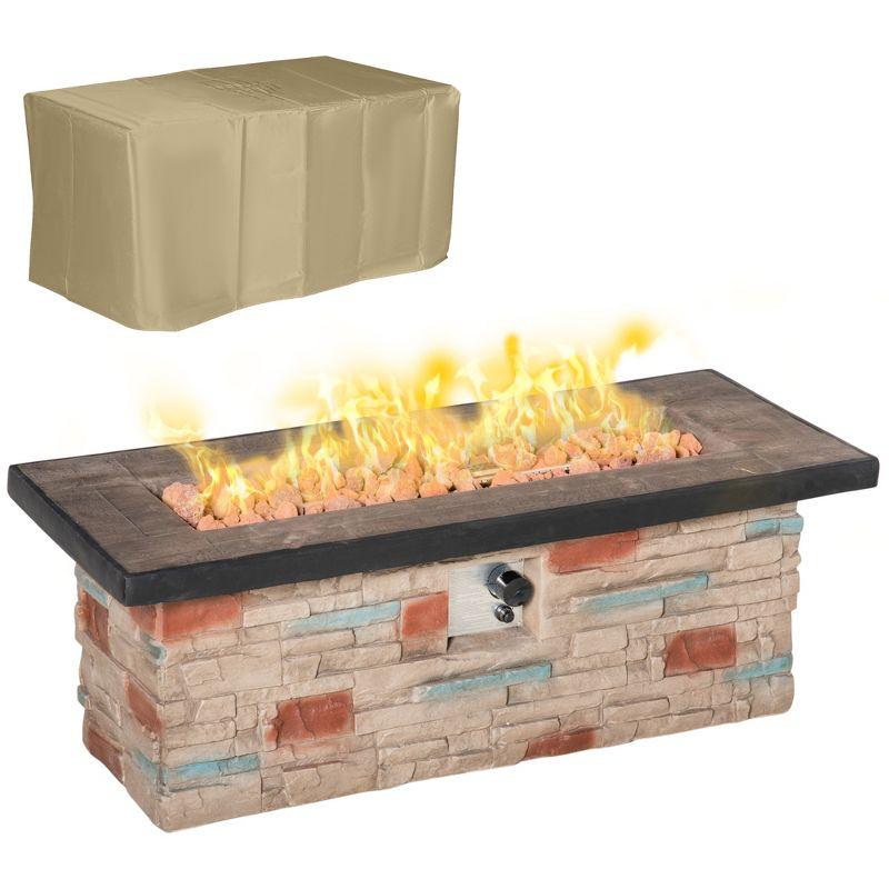 Rectangular Stone Gas Fire Pit Table with Cover