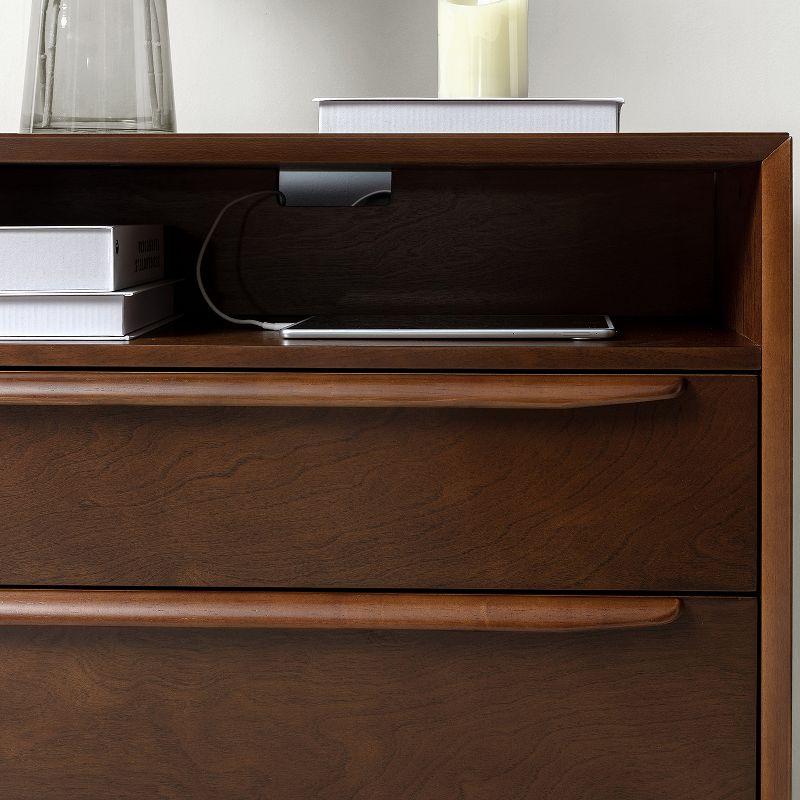 Margery Mid-century Modern 2 - Drawer Nightstand with Built-In Outlets | HULALA HOME-WALNUT