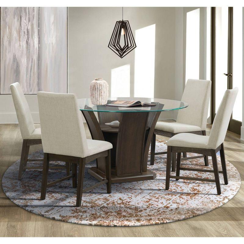 Picket House Furnishings Simms Round Standard Height Dining Table Walnut: 54" Tempered Glass Top, Mid-Century Modern, Seats 4