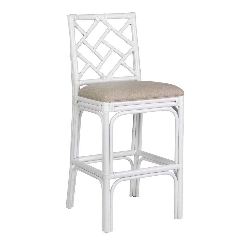 Stacie White Rattan Barstool with Beige Cushion