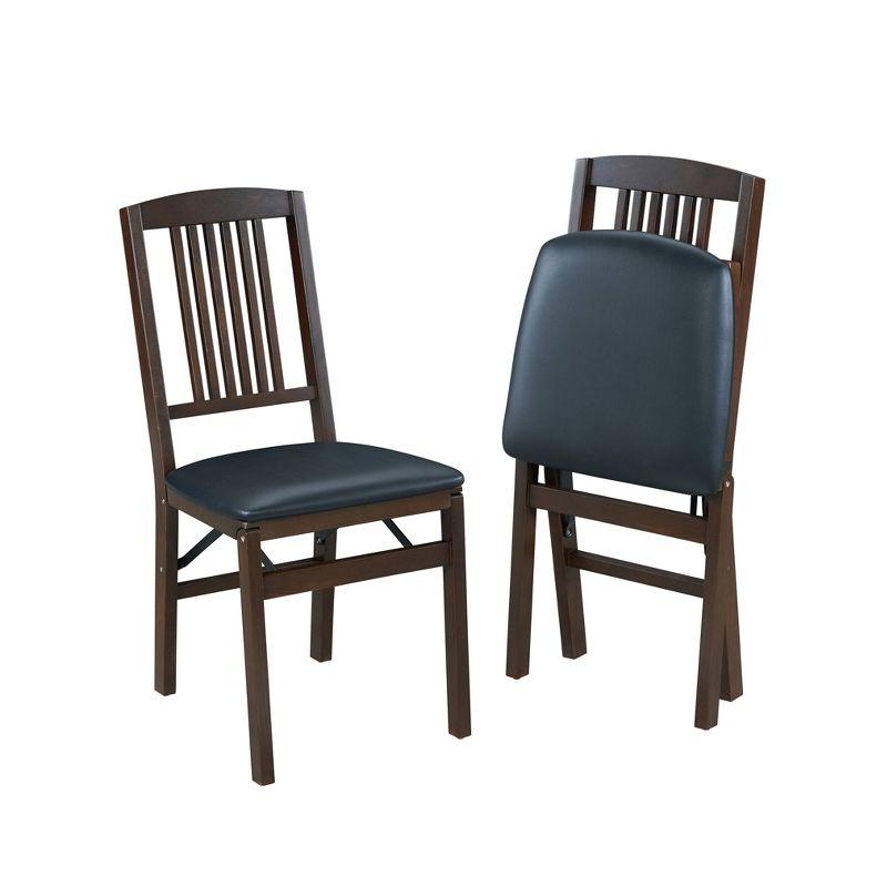 Set of 2 Mission Style Black Vinyl Padded Folding Chairs