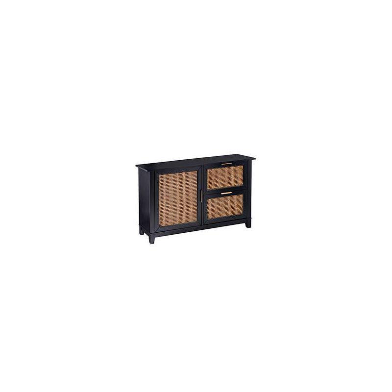 Chekshire Anywhere Storage Cabinet Black/Natural - Holly & Martin: Rattan Detail, Brass Hardware, Adjustable Shelves