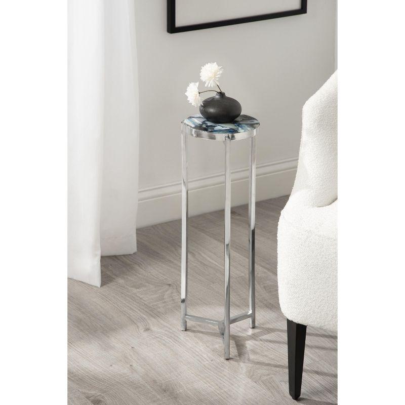 Aguilar Blue Agate Stone and Silver Metal Round Drink Table