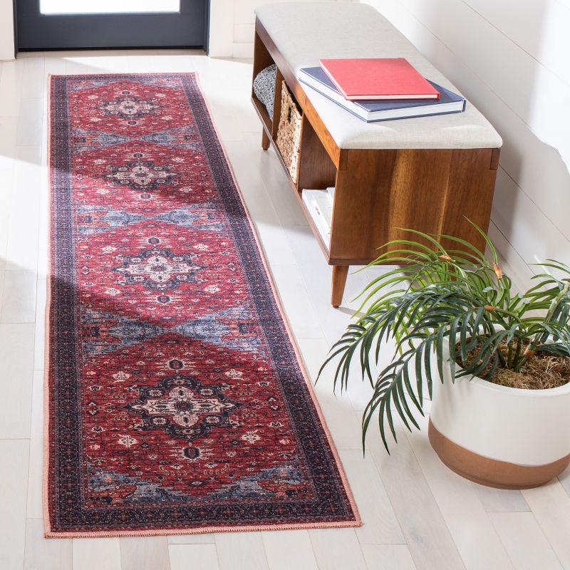Serapi SEP560 Power Loomed Machine Washable Skid-Resistant Indoor Accent Rug - Red/Navy - 2'x5' - Safavieh