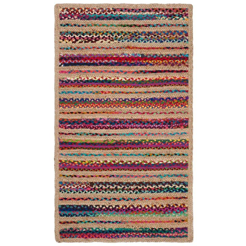 Multicolor Hand-Knotted Wool and Cotton Striped Rug, 3' x 5'