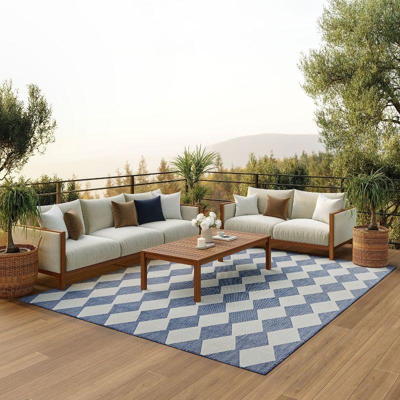 Nourison Positano Retro Diamond Flatweave Indoor Outdoor Low Pile Area Rug Navy Blue 6' x 9'