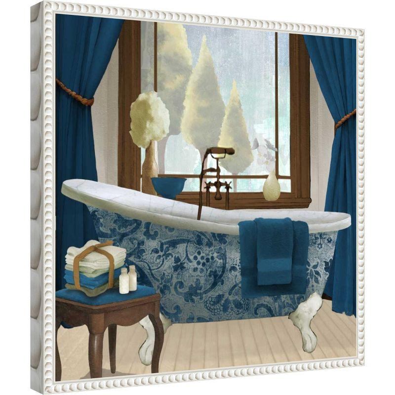 Blue and White French Provincial Canvas Bath Print with Beaded Frame