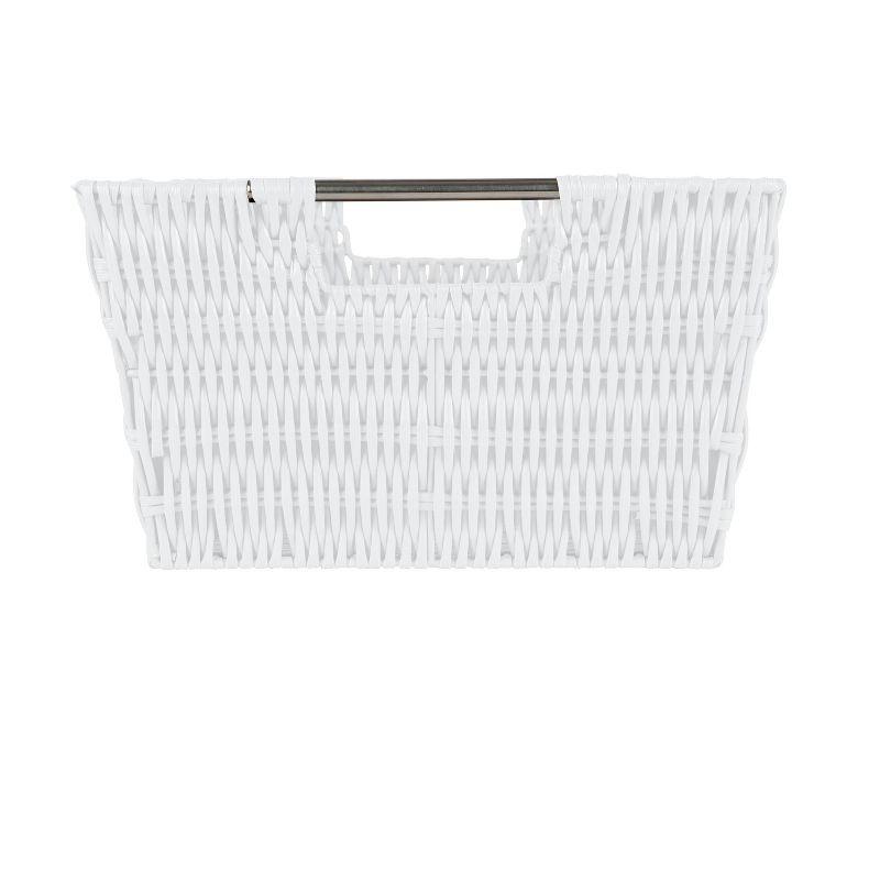 White Rectangular Rattan Storage Baskets with Iron Handles, Set of 3