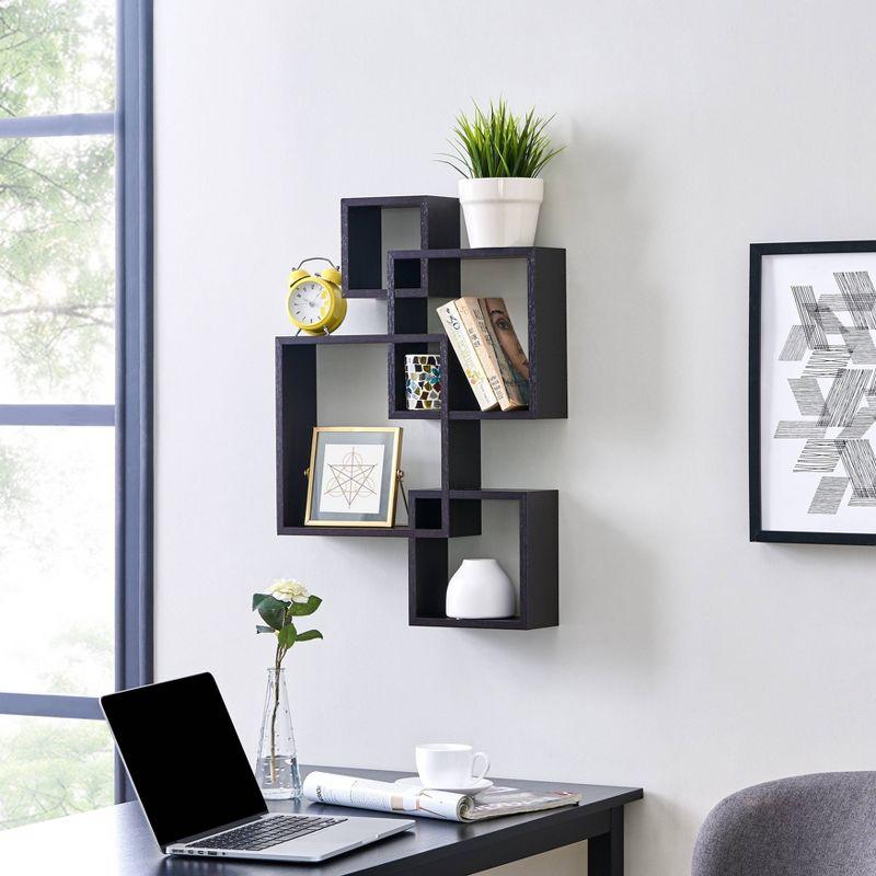 25.5" x 17.75" Intersecting Cube Wall Shelf Black - Danya B.: Modern Cubby Storage, Easy Install