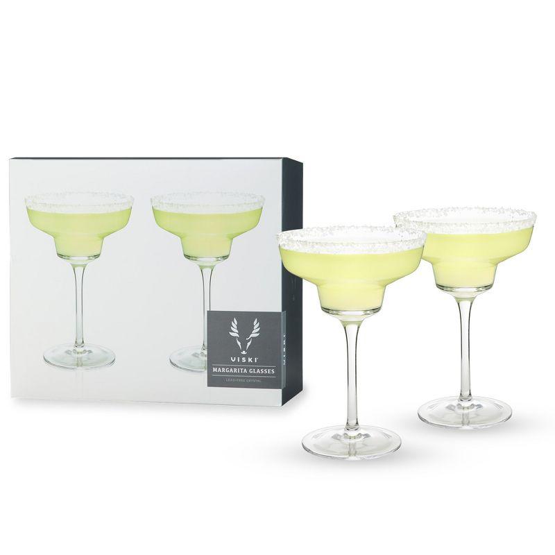 Viski Raye Angled Stemmed Margarita Glasses Set of 2 - Premium Crystal Clear Margarita Cocktail Glasses Drink Gift Set - 12oz